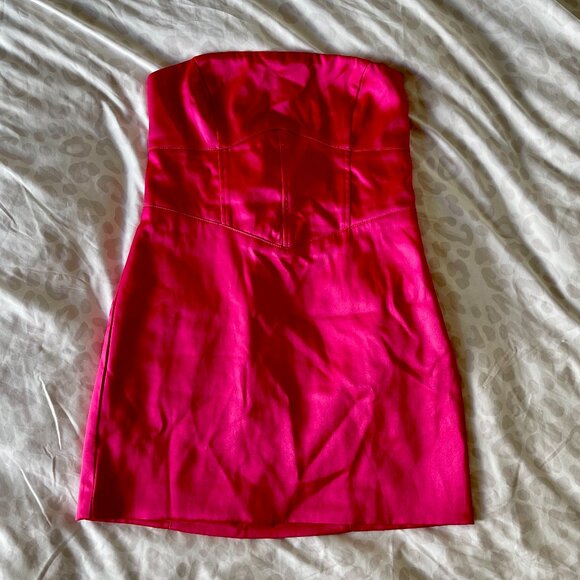 Forever 21 Barbiecore Hot Pink Satin Strapless Corset Mini Dress (M) - Picture 1 of 9